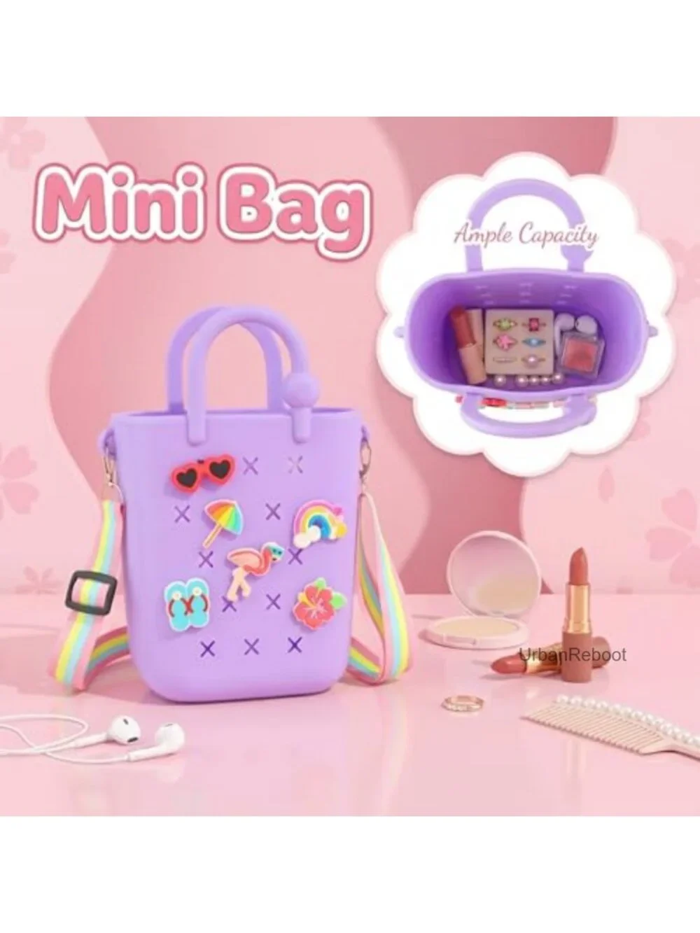 Mini Silicone Beach Bag Crossbody Tote with 6 DIY Charms